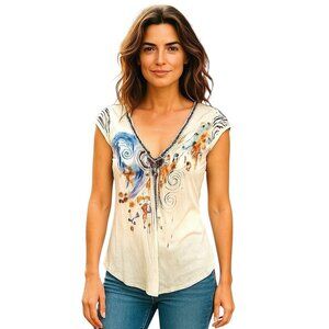 Vermani 100% Silk Blouse Cream Size L NWT